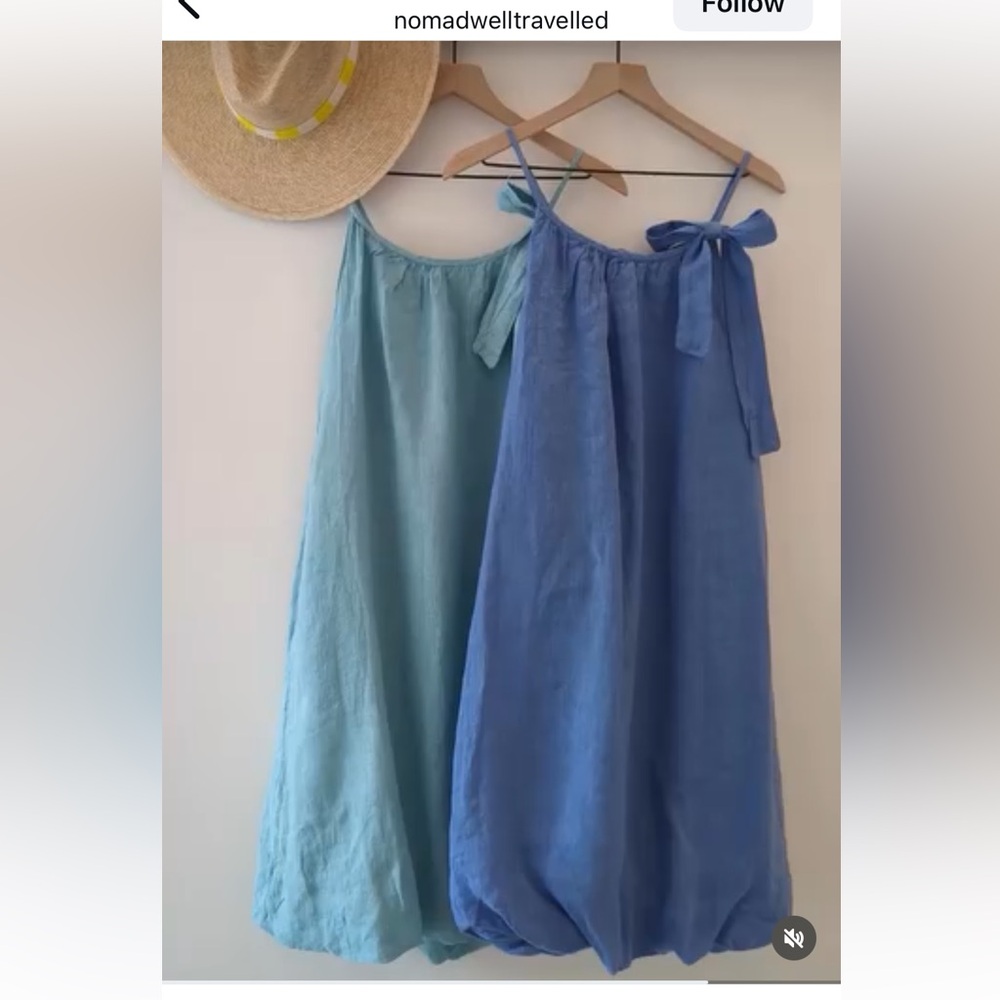 100% Linen Dress with bubble hem; One Size